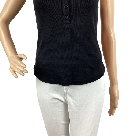 Monrow Baby Thermal Loose Henley Waffle Knit Tank Size S Black - Picture 3 of 7